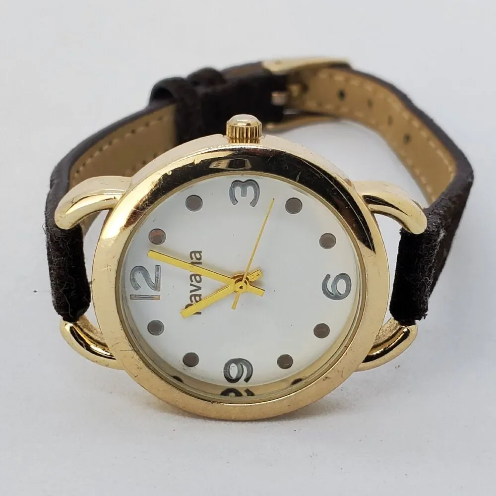 Pavana 32MM Watch Women‎ White Dial Black Suede Leather Bands New Battery